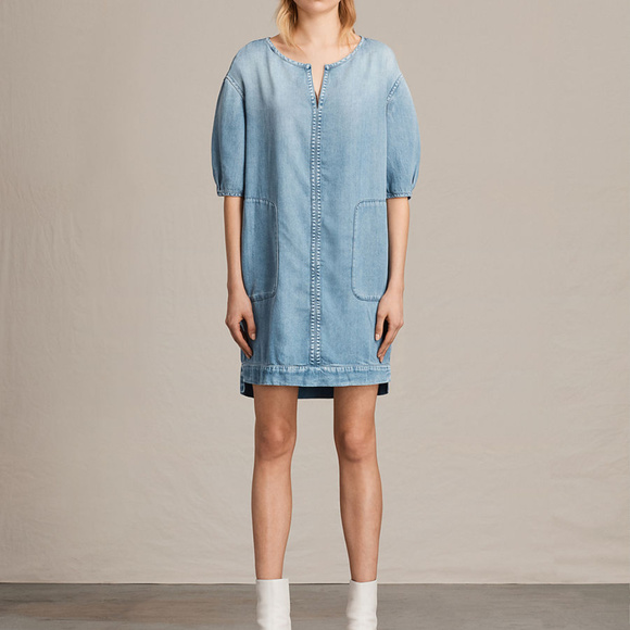 AllSaints Sherri Denim Dress Mid Indigo Blue xss m - Picture 1 of 4